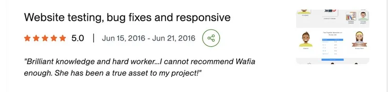 Upwork feedback: Website testing, bug fixes & responsive · 2016